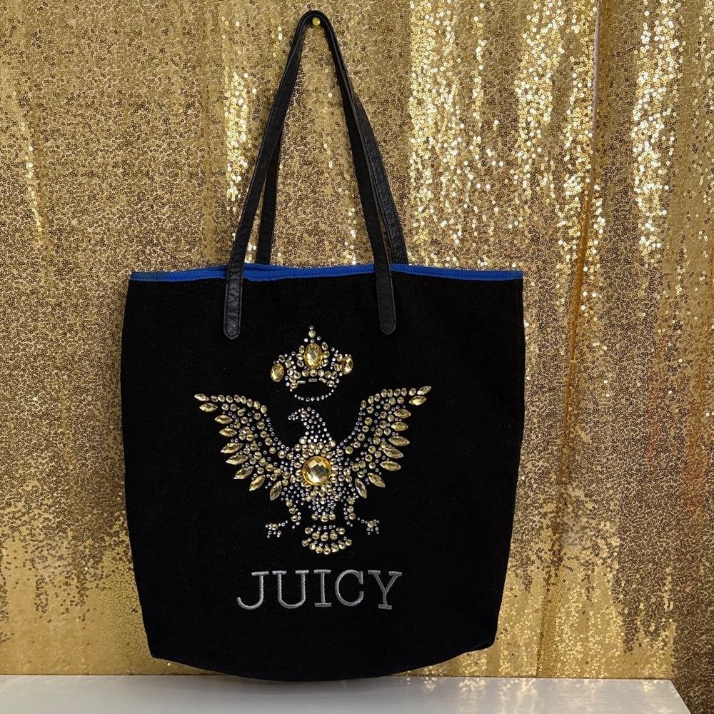 Juicy Couture Wool Eagle Tote Bag with Gold Rhinestones Eagle Design